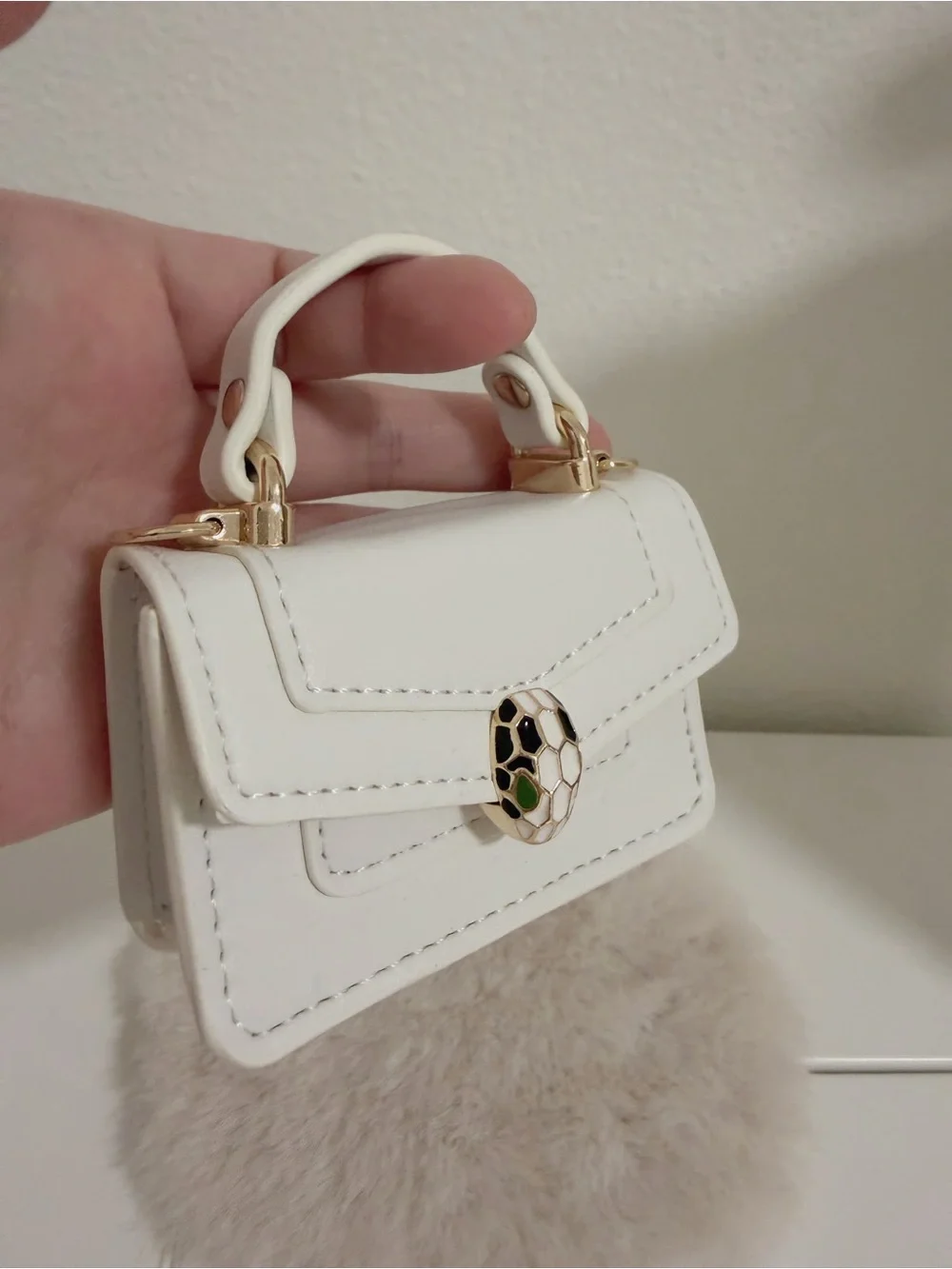 Mini White Snake Clasp Bag Charm